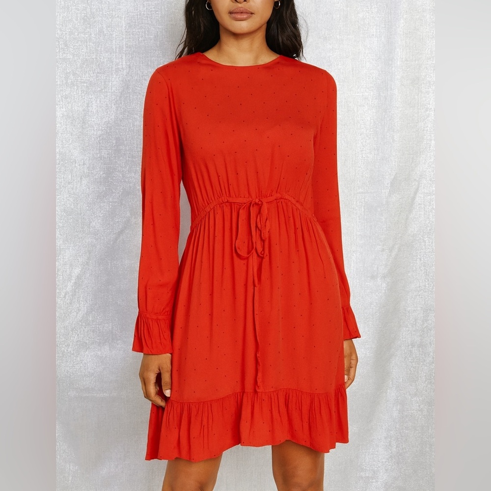 Paris Atelier & other stories Long Sleeve size 8 Ruffle Red Polka Dot dress